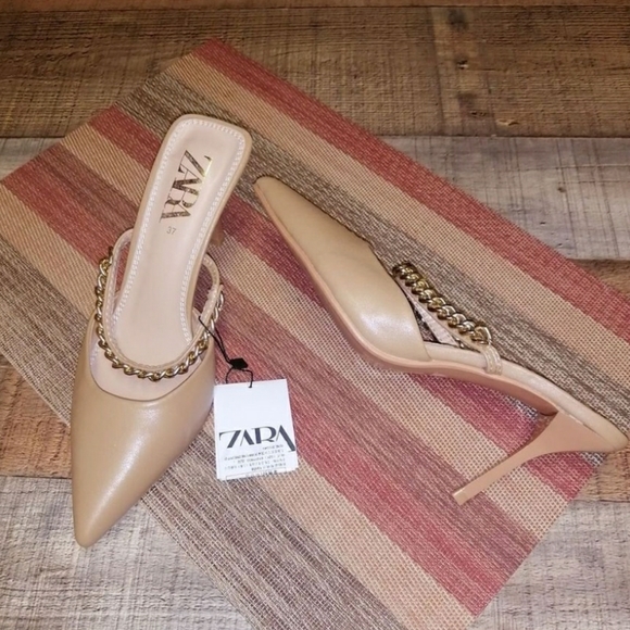 zara heeled beige mules - Picture 4 of 4